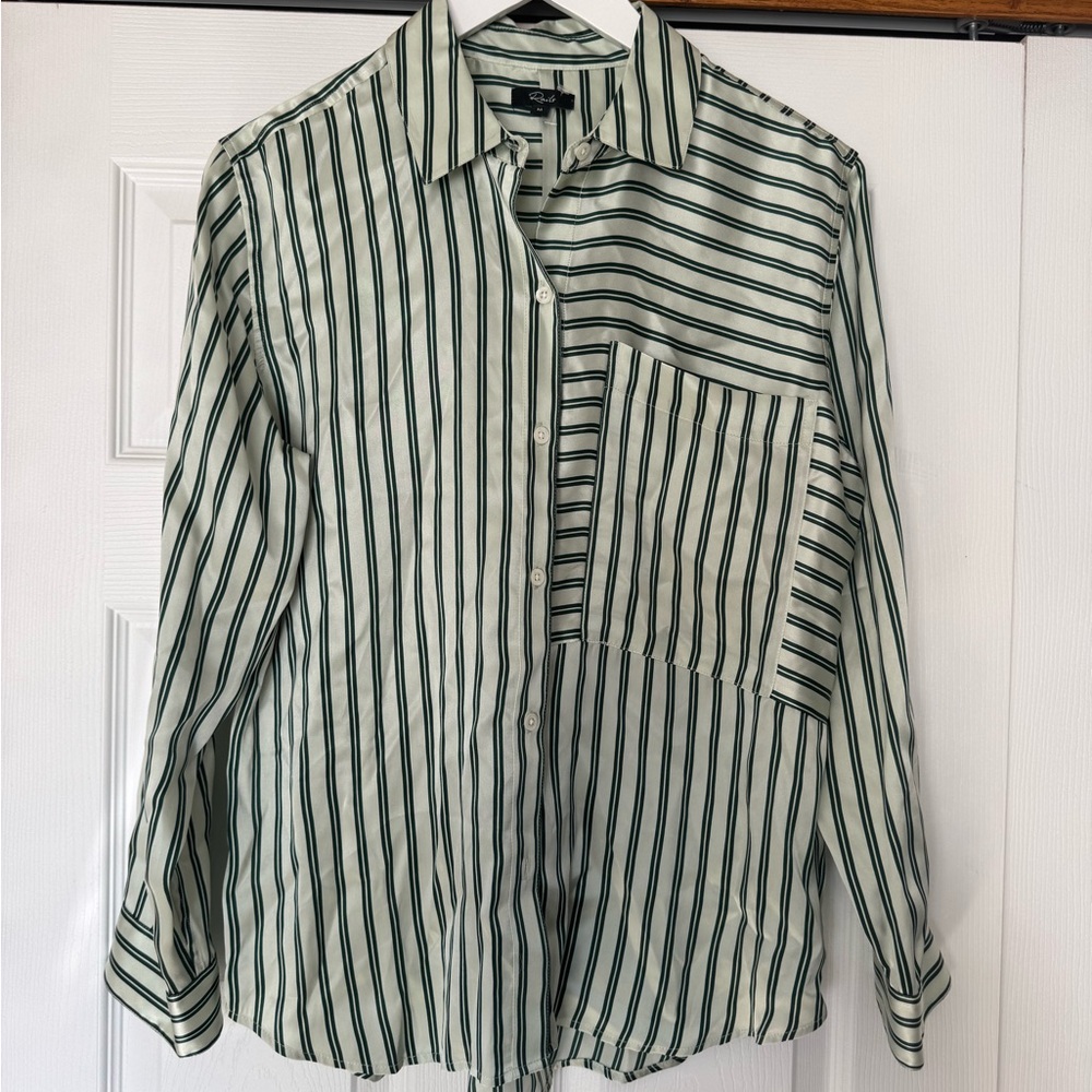 Rails Silk Green Striped Button-Up Shirt
